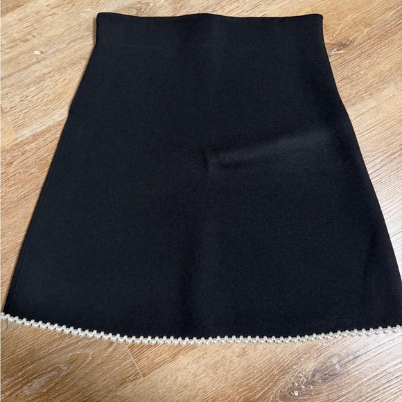 Sandro Black A-Line Skirt with Pearl Detail
